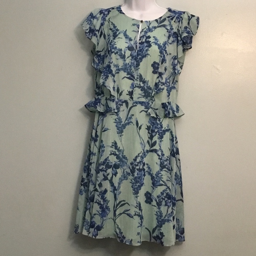 Tommy Hilfiger Green Dress with Blue Floral Pattern